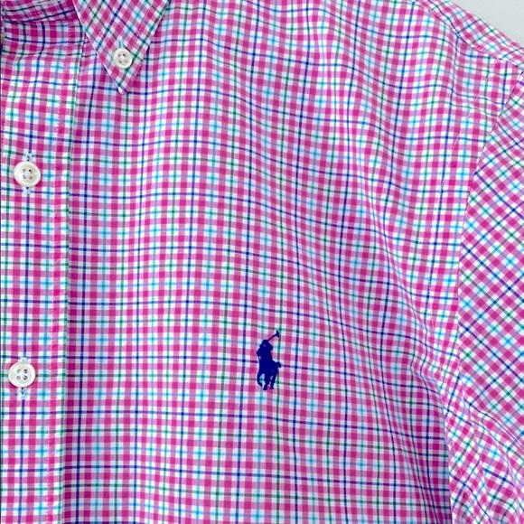 Ralph Lauren Men's Pink Checkered Plaid Long Sleeve 100% Cotton Shirt Size L - Picture 2 of 9